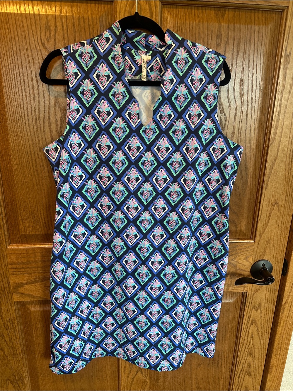 Lulu B Sleeveless Navy Geometric Pineapple Print Tunic Size XL